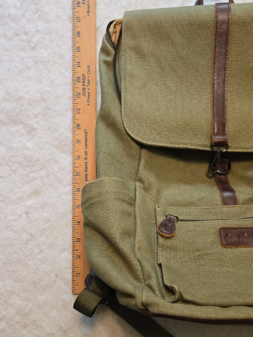 Ever Forward Green Canvas Back Pack Bag with Leather Accent